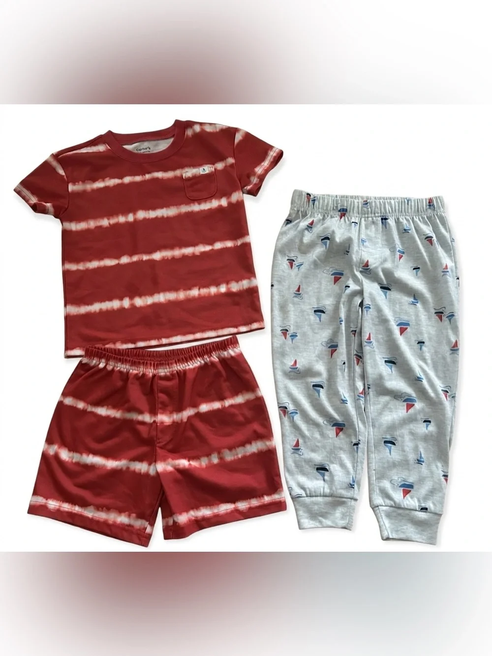 Carter's Toddler Boy 4T Pajama Bundle - 3 Piece Set: Tie Dye & Sailboats NWOT
